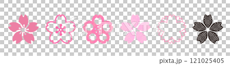 櫻花圖示。水彩風格插圖。春天的花朵。各種花瓣形狀的向量材料。櫻花。 121025405