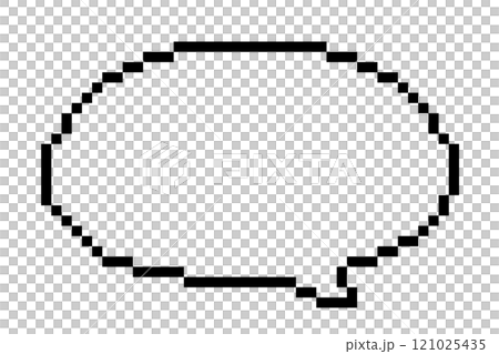ドット絵の吹き出し。四角いドットで作られたピクセルアート。ゲームのトーク画面吹き出し。 121025435