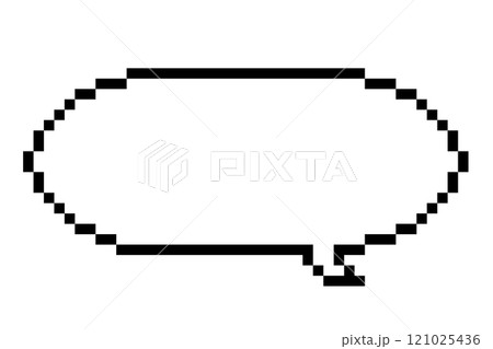 ドット絵の吹き出し。四角いドットで作られたピクセルアート。ゲームのトーク画面吹き出し。 121025436