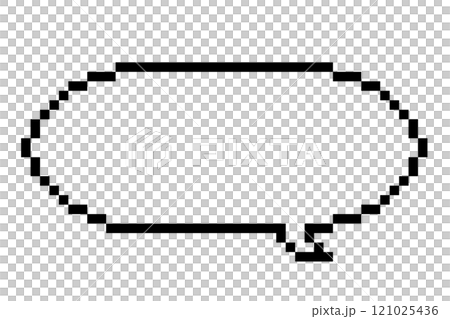 ドット絵の吹き出し。四角いドットで作られたピクセルアート。ゲームのトーク画面吹き出し。 121025436