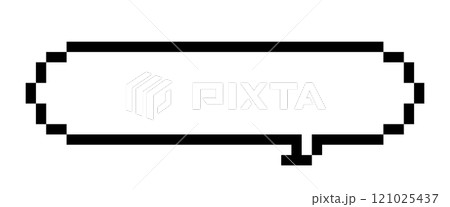 ドット絵の吹き出し。四角いドットで作られたピクセルアート。ゲームのトーク画面吹き出し。 121025437