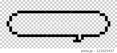 ドット絵の吹き出し。四角いドットで作られたピクセルアート。ゲームのトーク画面吹き出し。 121025437