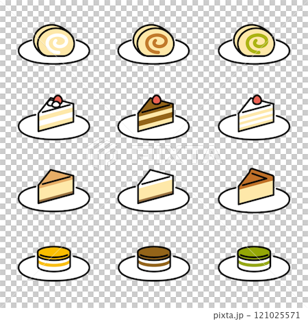 Illustration set of various shortcakes such as strawberry, cheese, and chocolate 121025571