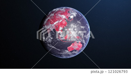 Image of the planet earth spinning around and changing colors in a blue dark background 121026793