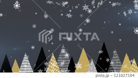 Image of snow falling over trees on black background 121027104