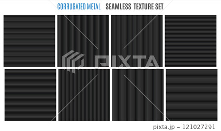 Corrugated black metal texture set. 121027291
