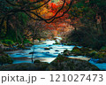 紅葉の渓流【横構図】 121027473