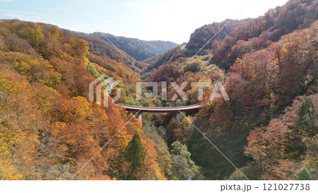 湯浜峠の紅葉　空撮 121027738