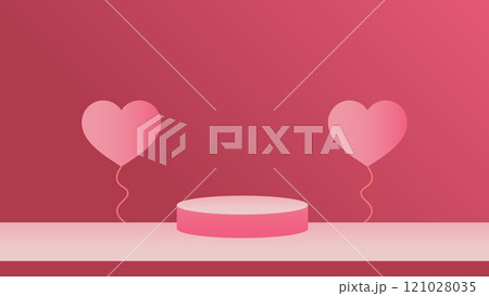 valentine display podium pedestal platform product stage minimal mockup background. valentine day scene geometric studio showcase stand abstract modern light show. shape realistic empty backdrop. 121028035