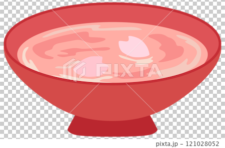 Vector material of a cup with floating cherry blossom petals 121028052