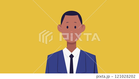 Businessman icon wearing face mask over Covid-19 cells against yellow background 121028202