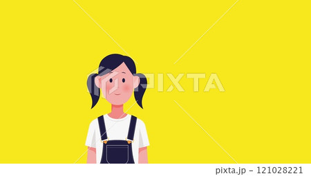 Image of group of people wearing face mask against yellow background 121028221
