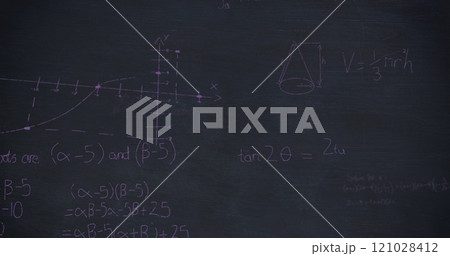 Mathmatical equations on chalkboard 4k 121028412