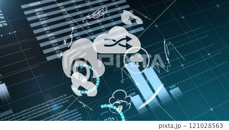 Different clouds icons and graphs 4k 121028563