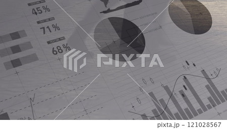 Walking people with financial data in the background 4k 121028567
