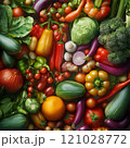 Diverse colorful assortment of fresh vegetables and fruits 121028772