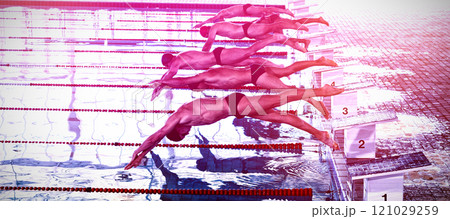 Swimmers plunging in the pool 121029259