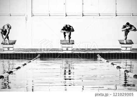 Swimmers plunging in the pool 121029305