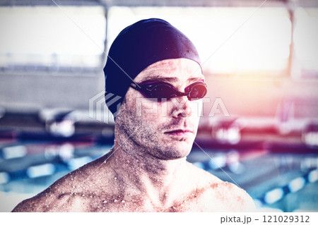 Swimmer preparing to swim Swimmer preparing to swim 121029312