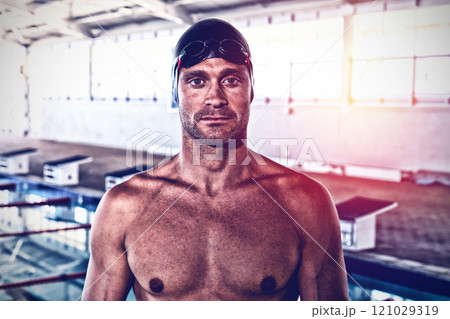 Swimmer looking at camera Swimmer looking at camera 121029319