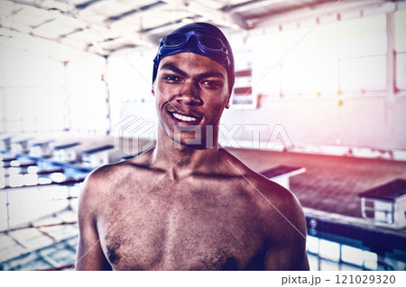 Swimmer looking at camera Swimmer looking at camera 121029320