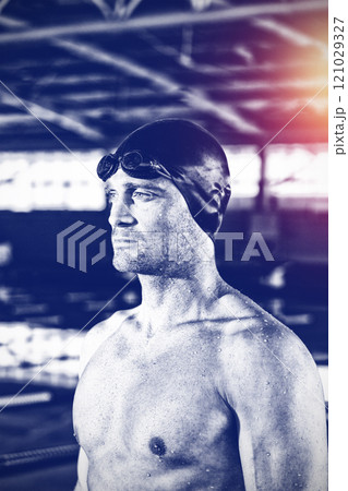 Swimmer preparing to swim 121029327