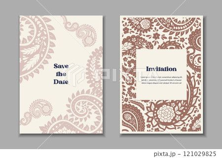 Two greeting cards set with paisley motifs Two greeting cards set with paisley motifs 121029825