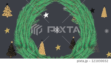 Image of snow falling over christmas trees Image of snow falling over christmas trees 121030032