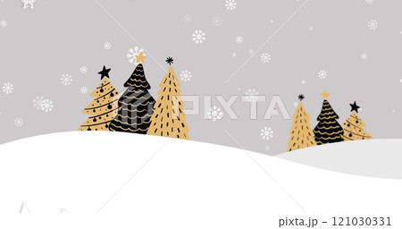 Image of snow falling over christmas trees and winter landscape 121030331