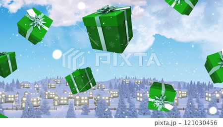 Image of presents over sky with clouds and...のイラスト素材 [121030456] - PIXTA
