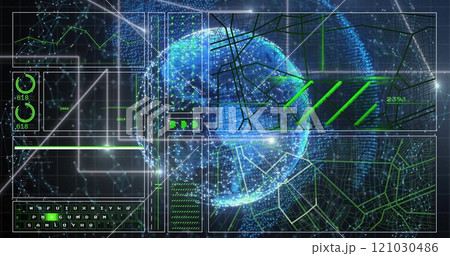 Image of data processing and network of connections over globe Image of data processing and network of connections over globe 121030486