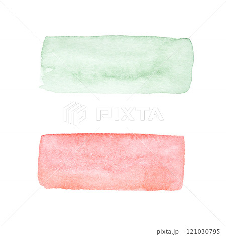 Hand-painted green and red watercolor rectangles on white background 121030795