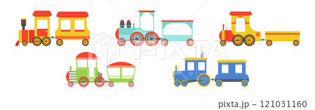 Cute Train Toy with Wagon and Chimney Vector Set 121031160