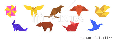Origami Paper Folded Animal Shape and Figure Vector Set 121031177