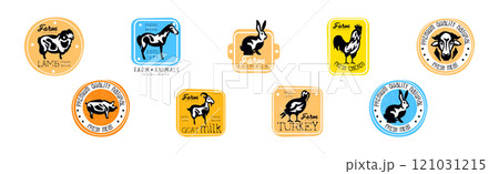 Farm Meat Label and Sticker with Fresh Cattle and Poultry Vector Set 121031215