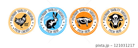 Farm Meat Label and Sticker with Fresh Cattle and Poultry Vector Set Farm Meat Label and Sticker with Fresh Cattle and Poultry Vector Set 121031217