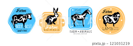 Farm Meat Label and Sticker with Fresh Cattle and Poultry Vector Set Farm Meat Label and Sticker with Fresh Cattle and Poultry Vector Set 121031219