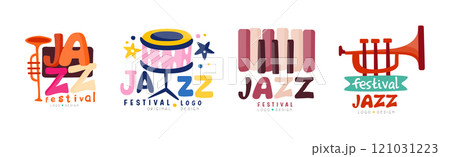 Jazz Festival and Live Concert Logo Design Vector Set 121031223