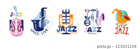 Jazz Festival and Live Concert Logo Design Vector Set 121031226