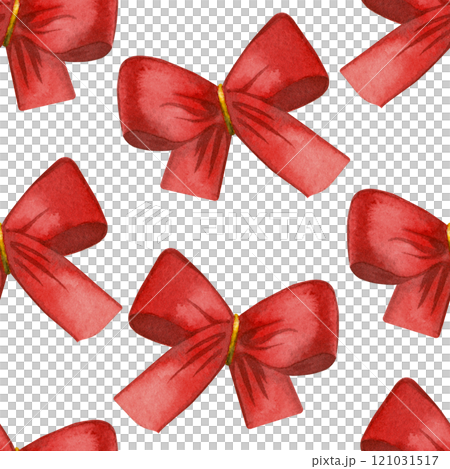 Bright red, pink festive bows, hand painted with watercolors. Seamless watercolor pattern on a light background. Suitable for printing on invitations, cards, for stationery, packaging. 121031517