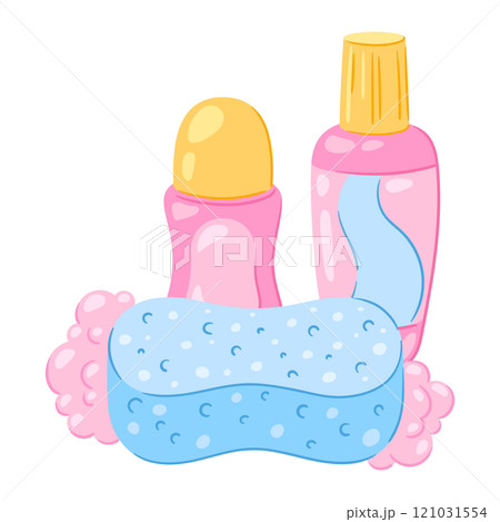 Illustration with hygiene objects. Washing, beauty, body care. Personal hygiene and self care items. Illustration with hygiene objects. Washing, beauty, body care. Personal hygiene and self care items. 121031554