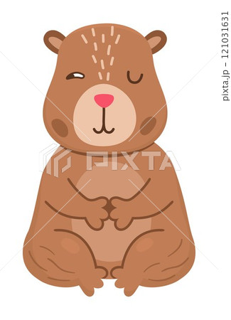 Vector capybara icon. Cute capibara meditating prying with one opened eye. Funny happy animal illustration isolated on white background. Comic trendy guinea pig clipart 121031631