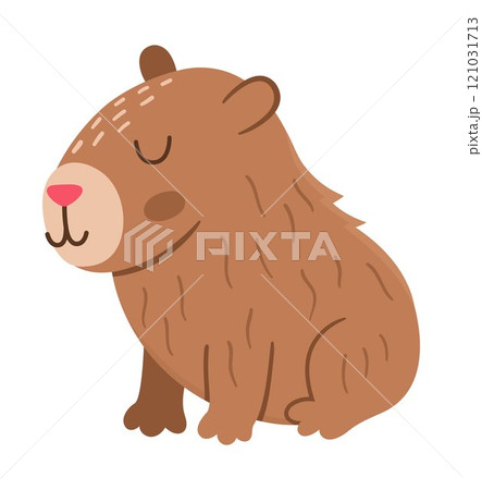Vector capybara icon. Cute capibara sitting with closed eyes. Funny happy animal illustration isolated on white background. Comic trendy guinea pig clipart 121031713