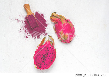 Pitaya powder , dragon fruit, freeze-dried powder , top view, no people, Pitaya powder , dragon fruit, freeze-dried powder , top view, no people, 121031760