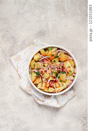 boiled potato salad with red onion, German cuisine, homemade, no people, boiled potato salad with red onion, German cuisine, homemade, no people, 121031865