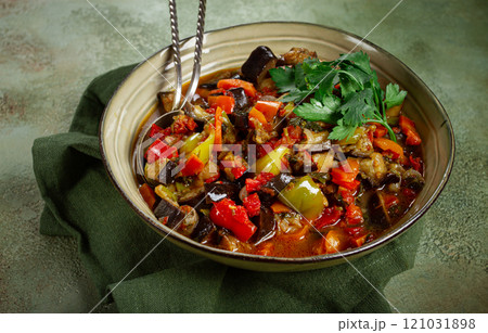 Ajapsandali, cold appetizer, vegetable stew, stewed vegetables, Caucasian cuisine, Ajapsandali, cold appetizer, vegetable stew, stewed vegetables, Caucasian cuisine, 121031898