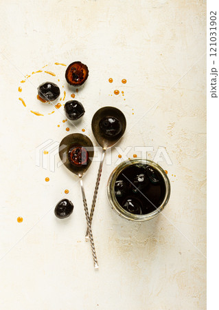 walnut jam, on the table, top view, traditional Georgian cuisine, no people, walnut jam, on the table, top view, traditional Georgian cuisine, no people, 121031902