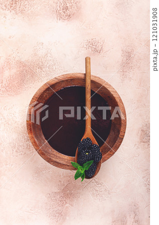 blackberry sauce, blackberry tkemali, Georgian cuisine, homemade, no people, 121031908