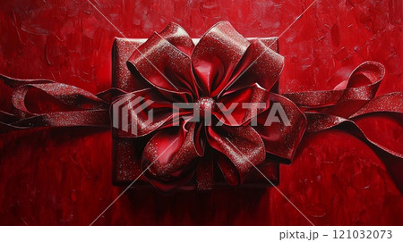 A luxurious and festive design, with a large, shiny red bow on the gift. A luxurious and festive design, with a large, shiny red bow on the gift. 121032073