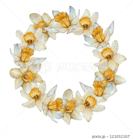Round wreath, yellow daffodils frame Round wreath, yellow daffodils frame 121032107
